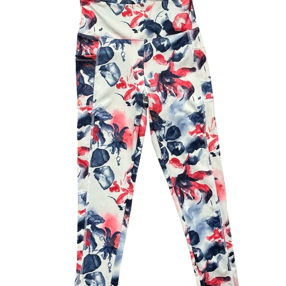Bally Total Fitness high-waist printed leggings with pockets in red and blue